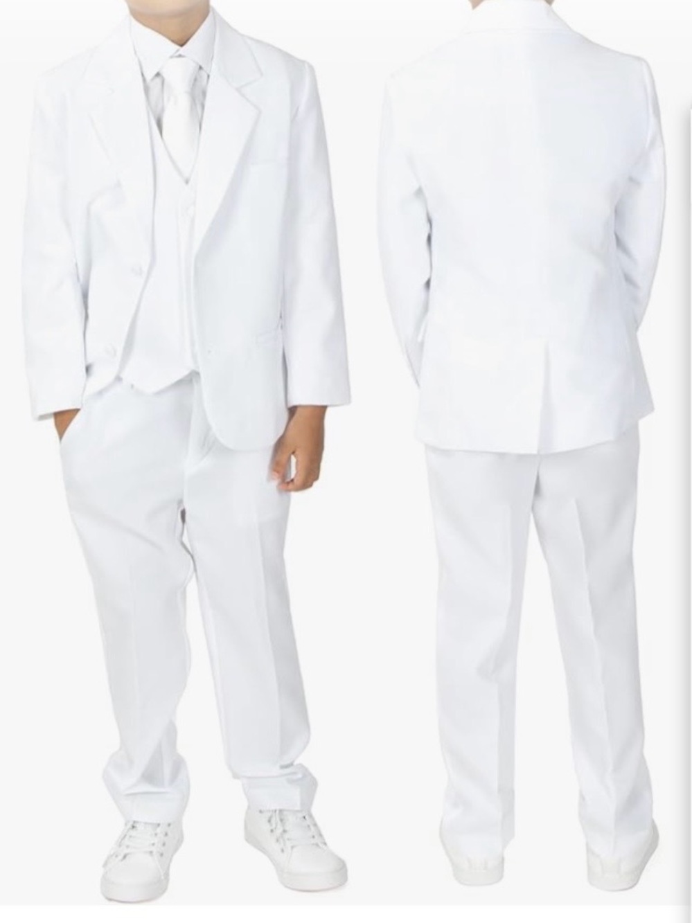 Boys' White four Piece Formal Suit - Jacket, Vest, Pants, and neck tie